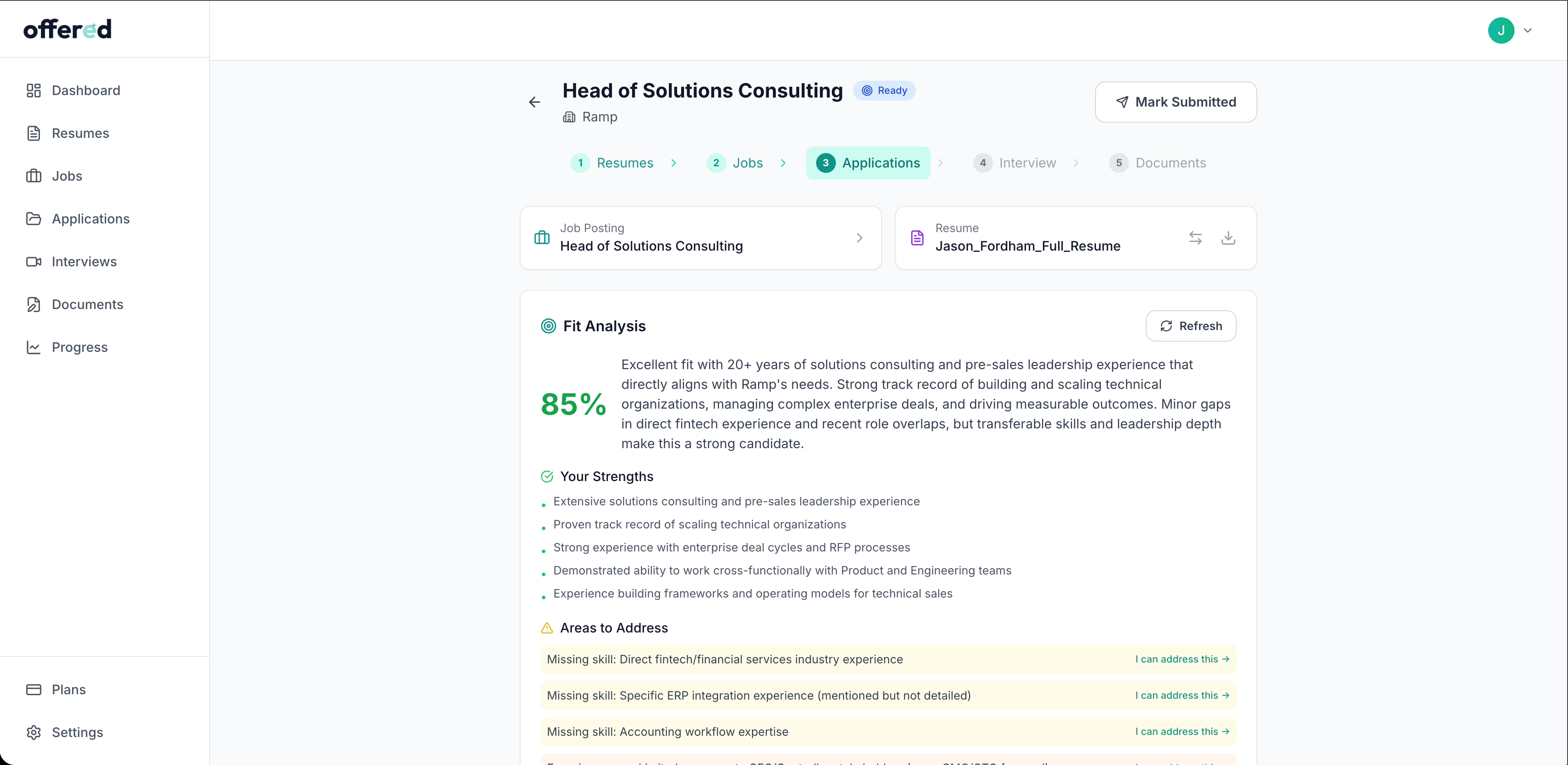 Offerd Resume Fit Analysis - See how your experience matches the job requirements